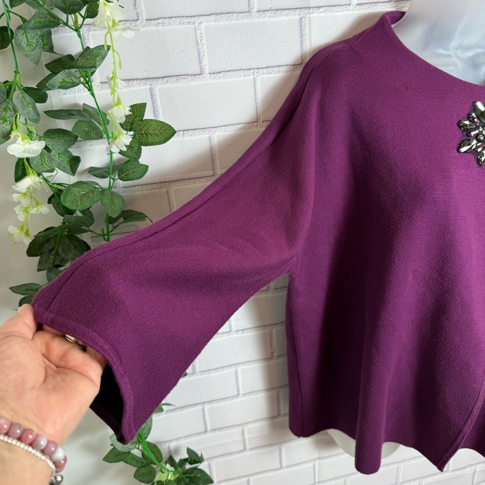 JM Collection Rich Purple Knit Classic Cottagecore Poncho/size L - Picture 8 of 14